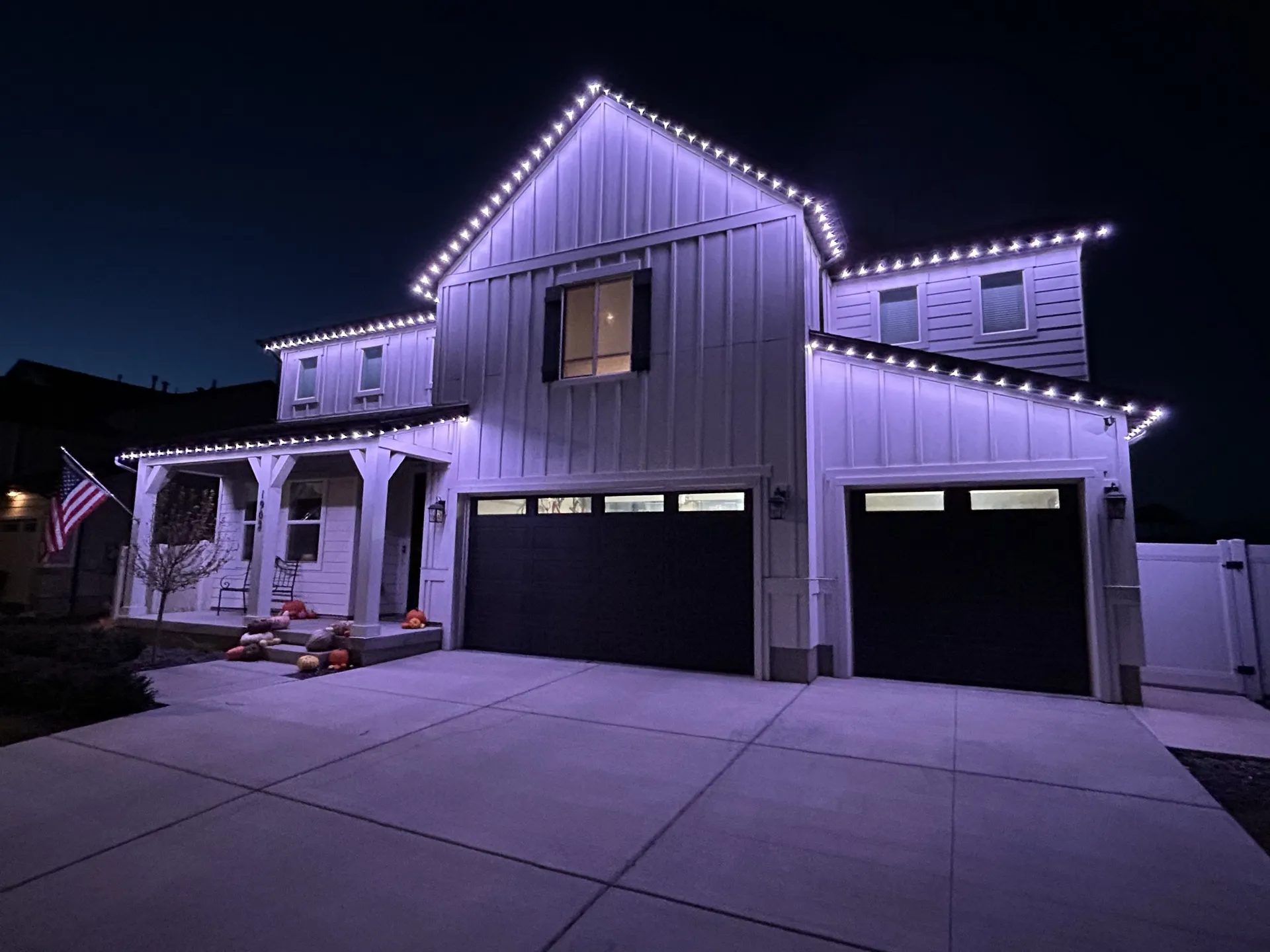 Utah home exterior with clean permanent LED light installation